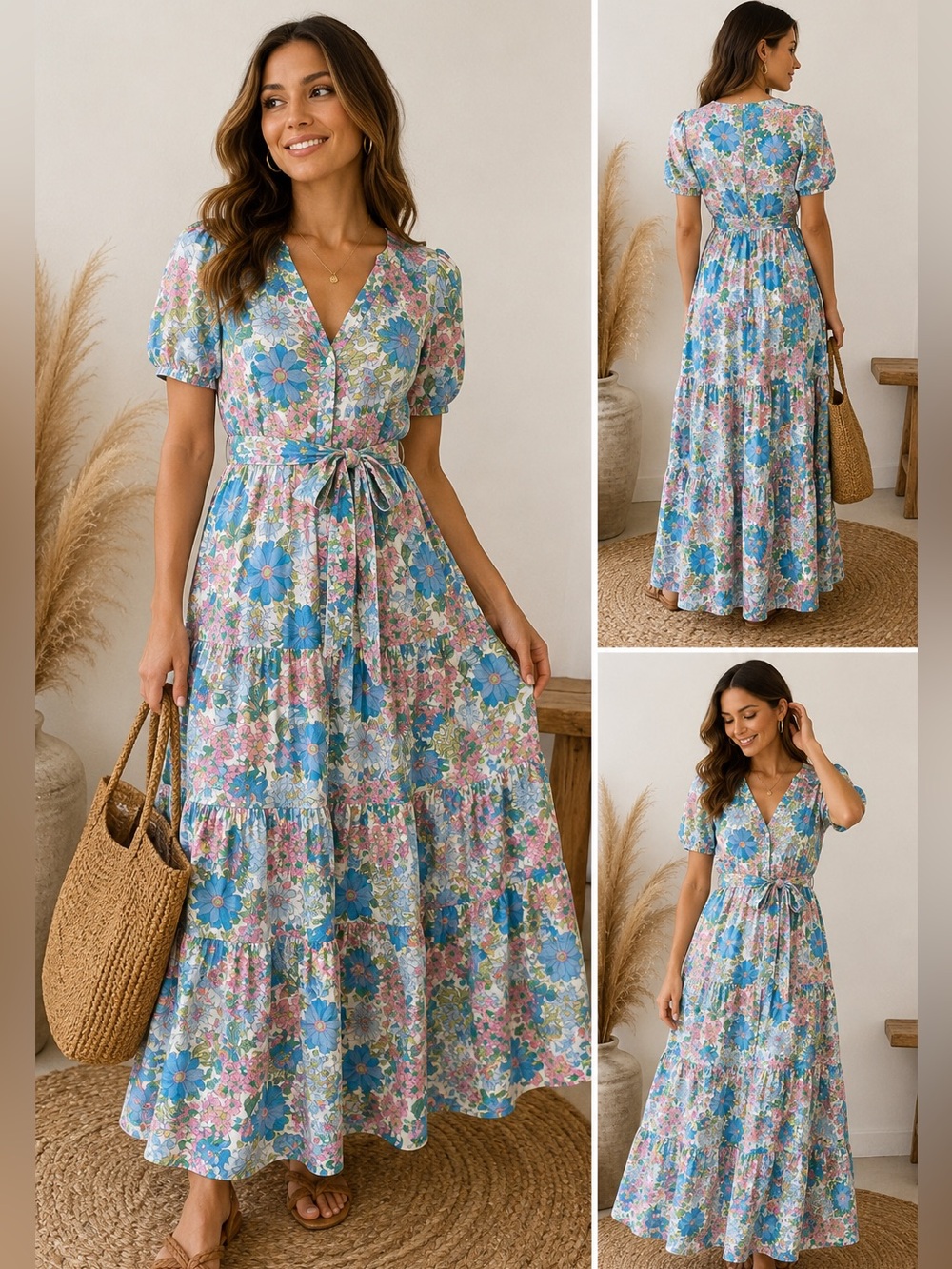 J.Crew Beachwear Floral Tiered Maxi Dress Cotton Tie Waist Size M